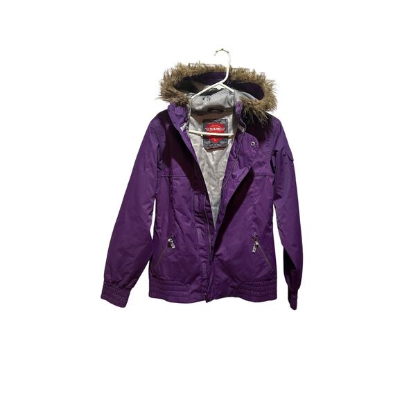 SIMS Snowboarding 76 Jacket Purple Fur Hooded Size Med Women's Snap Full Zip - Picture 4 of 8